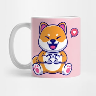 Cute Shiba Inu Dog With Love Sign Hand Cartoon Mug